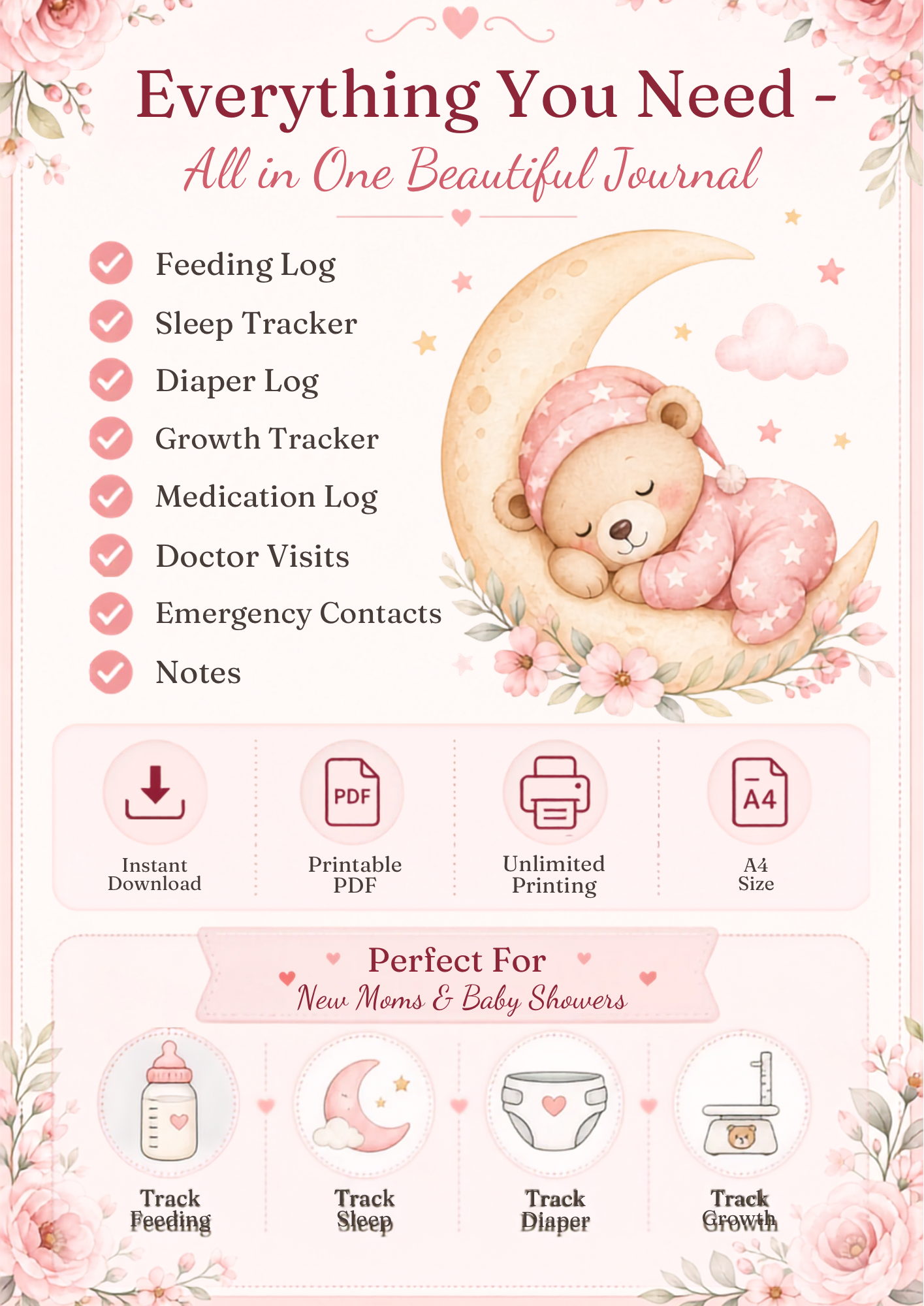 Baby Care Tracker | Printable Baby Journal (PDF)